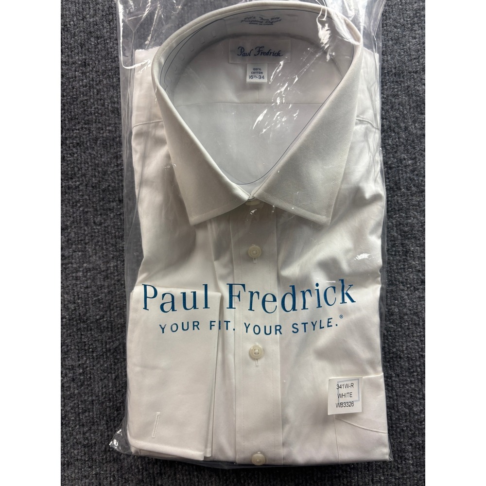 Paul Fredrick Dress Shirt Mens 16.5-34 White Pinpoint Oxford French Cuff NEW